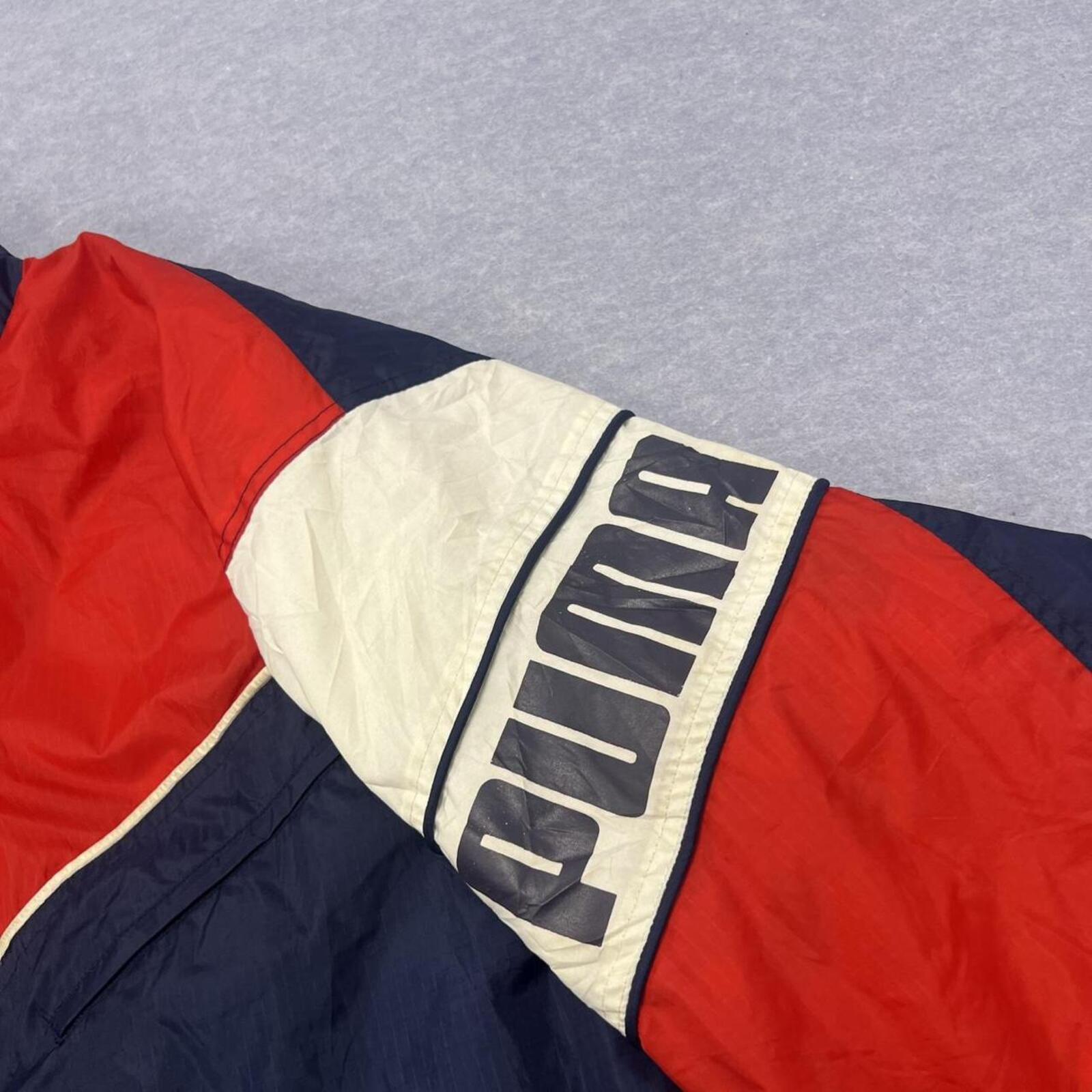 Vintage 80s Puma Sport Men's Navy & Red Padded Stadium Jacket Overcoat XL