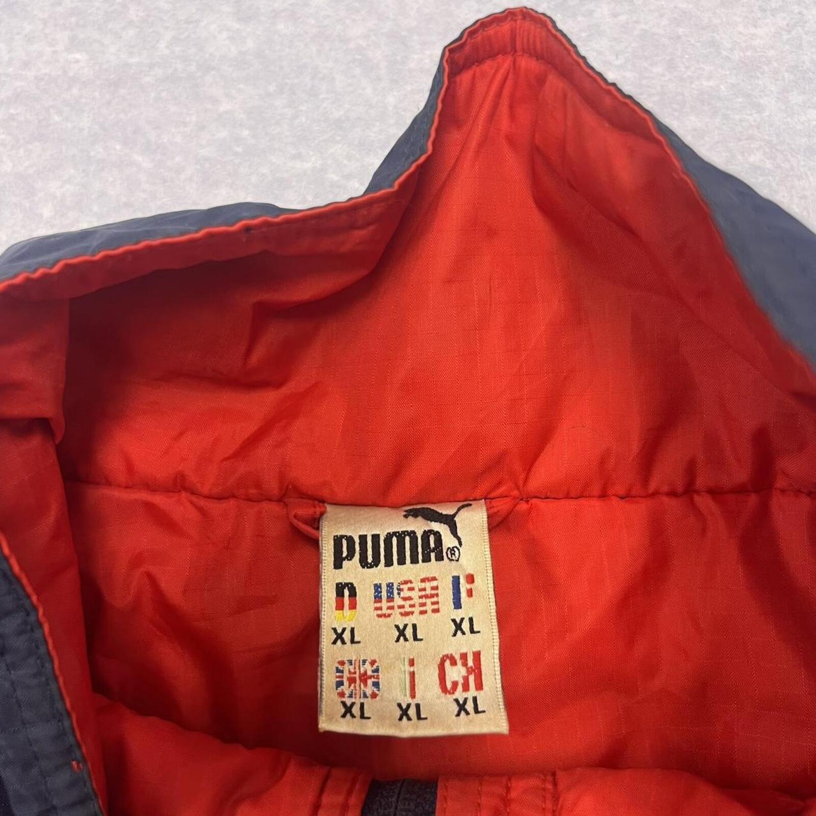 Vintage 80s Puma Sport Men's Navy & Red Padded Stadium Jacket Overcoat XL