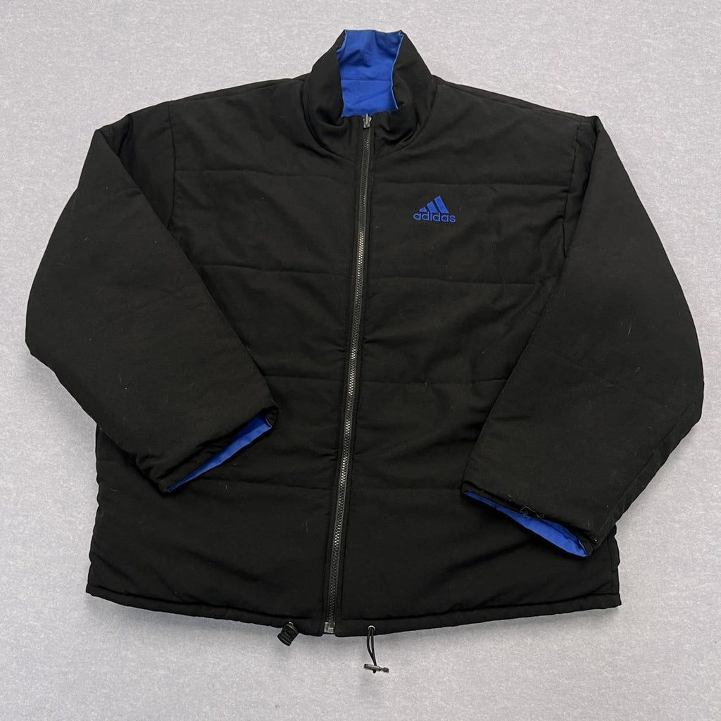 Vintage 2000 Adidas Reversible Blue & Black Puffer Jacket Streetwear Y2K Oversized Medium
