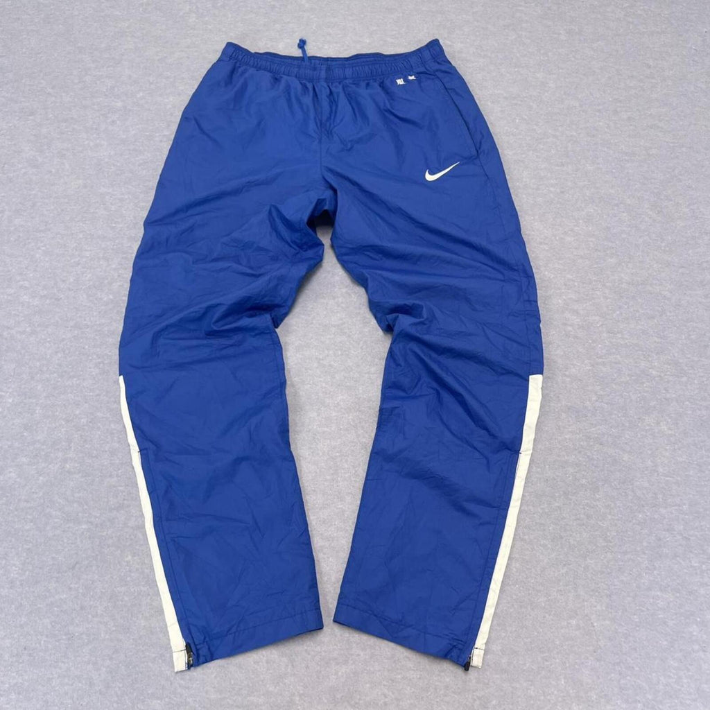 Vintage Nike Men's Royal Blue Japanese Kanji Track Pants White Stripe Y2K Medium