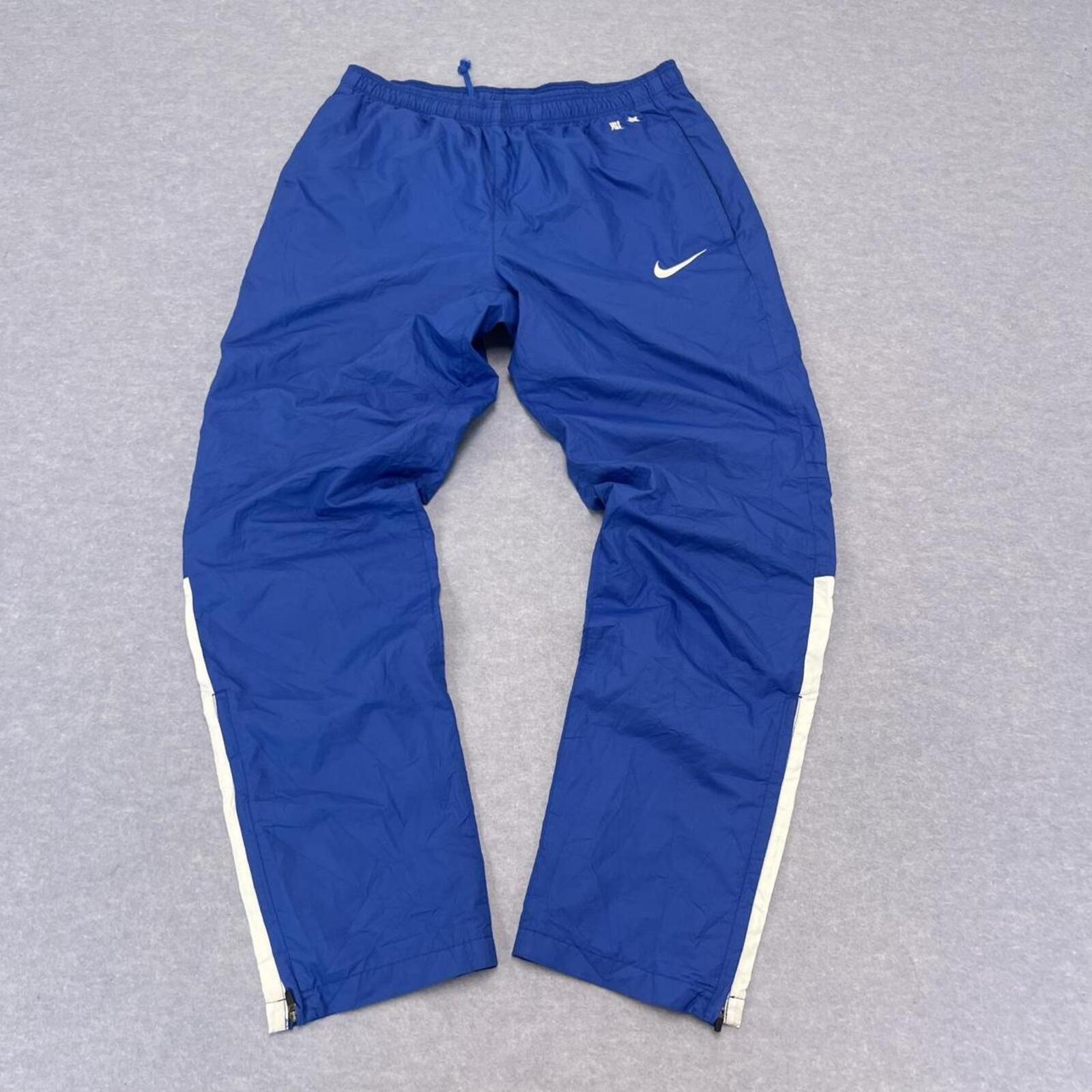 Vintage Nike Men's Royal Blue Japanese Kanji Track Pants White Stripe Y2K Medium