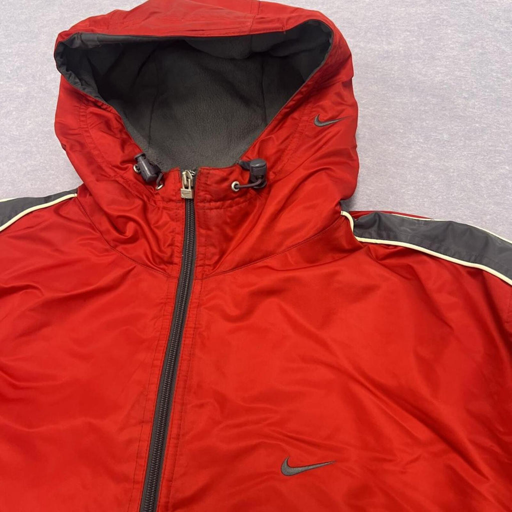 Vintage 2001 Nike Men's Red Fleece Lined Hooded Heavyweight Puffer Jacket Y2K XL