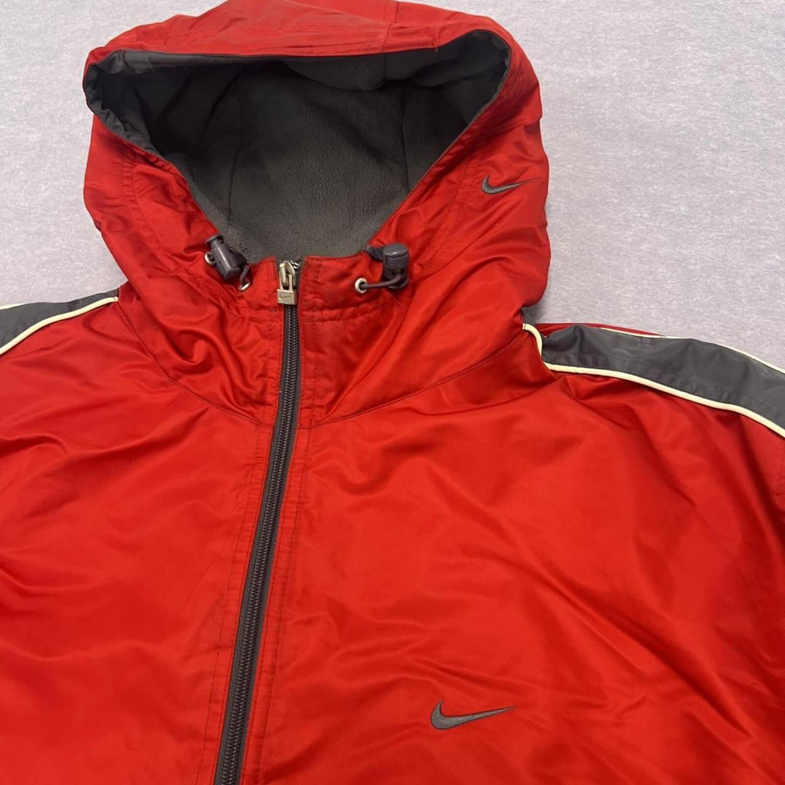 Vintage 2001 Nike Men's Red Fleece Lined Hooded Heavyweight Puffer Jacket Y2K XL