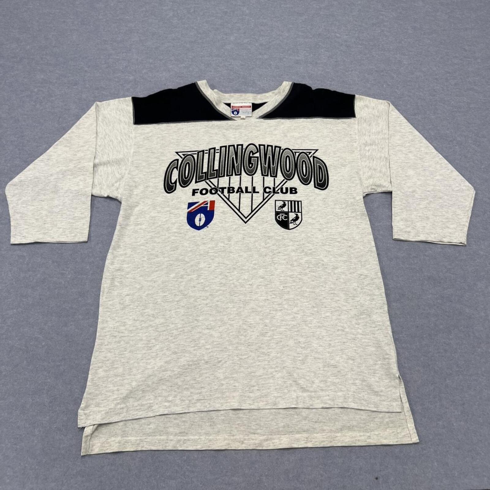 Vintage 90’s Collingwood Magpies AFL Men’s Grey Graphic Longsleeve T-Shirt Large
