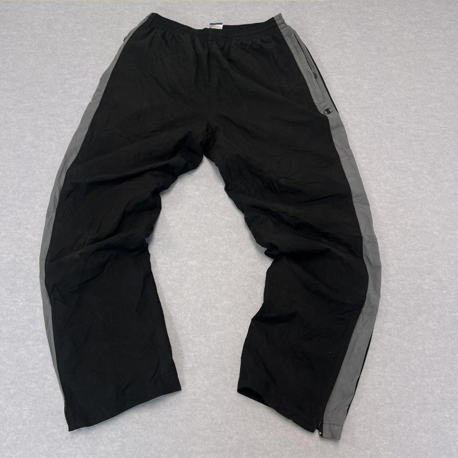 Vintage 90’s Champion Men's Black & Grey Side Stripe Baggy Track Pants Medium