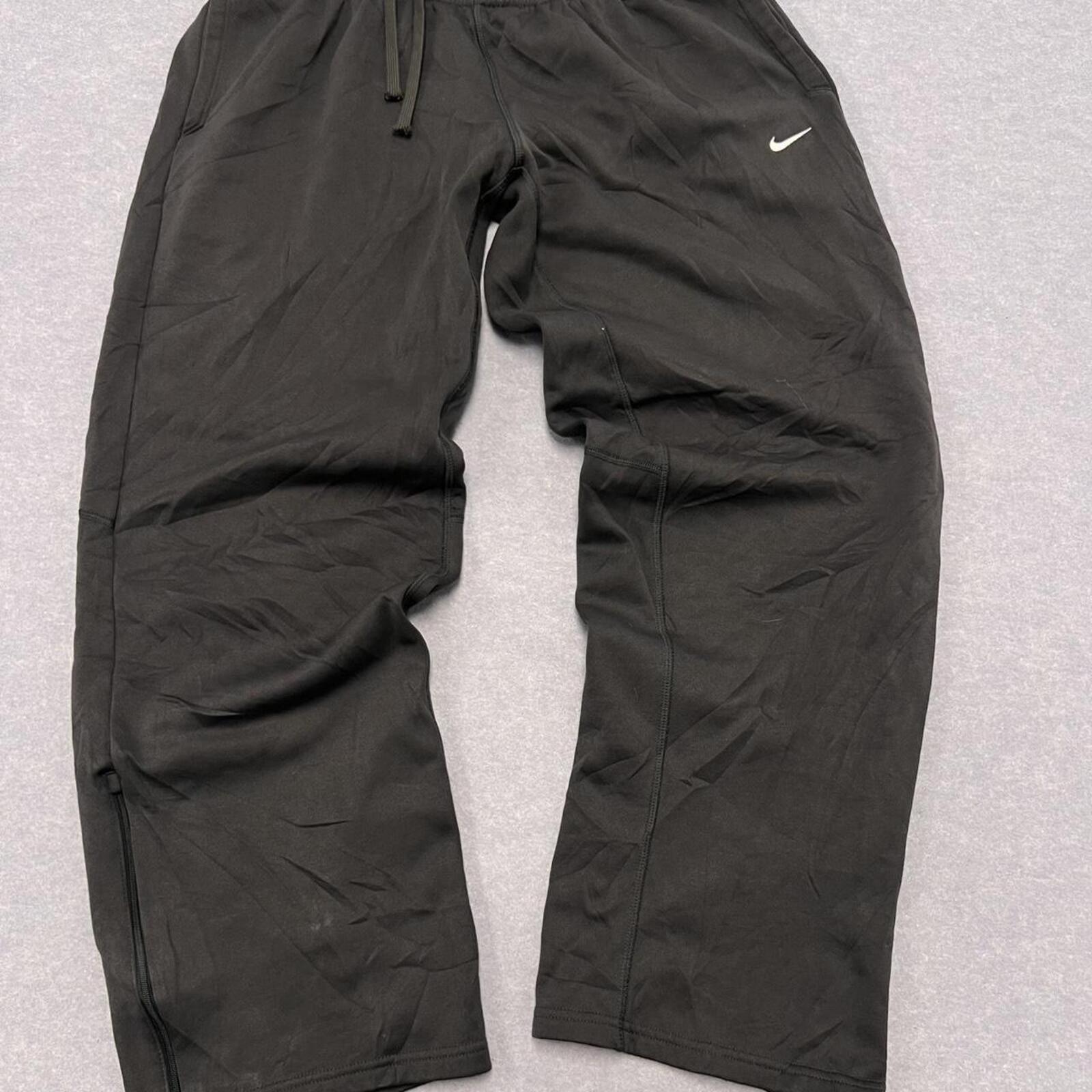 Vintage Nike Therma-Fit Men’s Dark Grey Baggy Track Pants Zip Streetwear Y2K XL