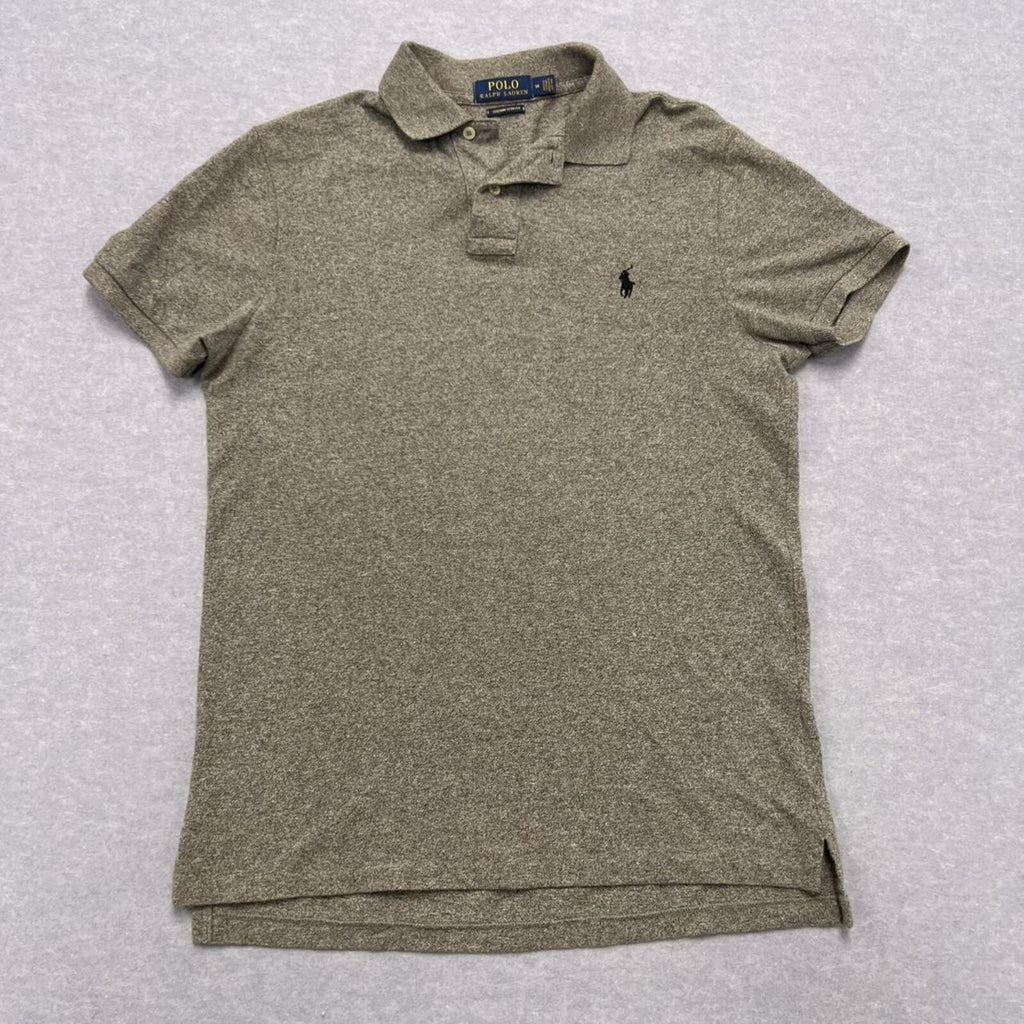 Polo Ralph Lauren Grey Marl Preppy Polo Shirt Custom Slim Fit Men's Medium