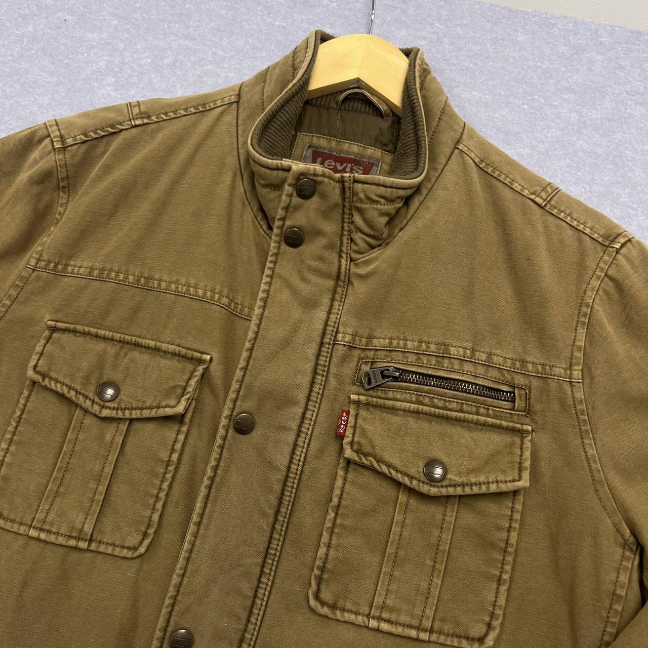 Vintage 90s Levi's Khaki Military Canvas Quilted Bomber Jacket Men's Medium