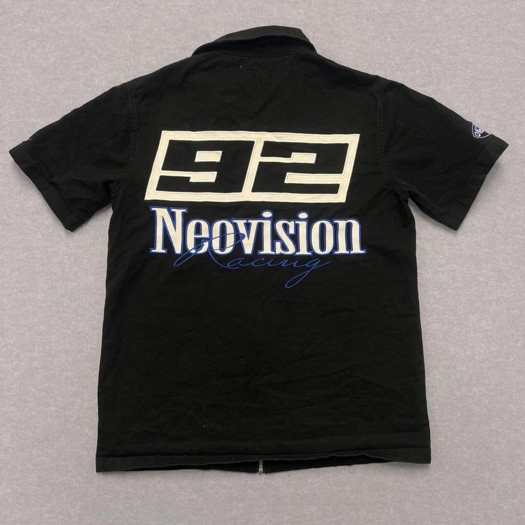Neovision Racing Men's Black Streetwear Pit Crew Zip-Up Shirt Polo Y2K Large