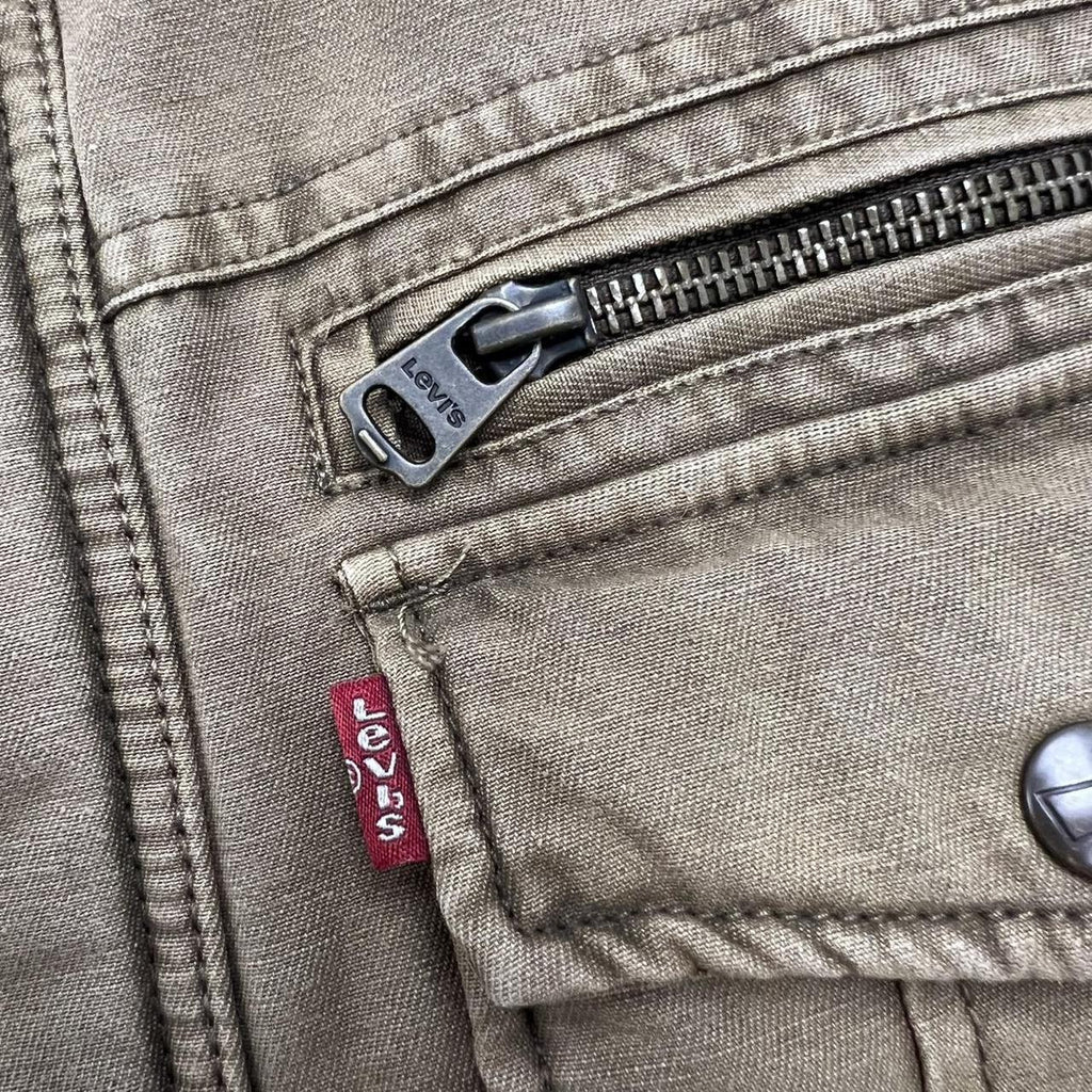 Vintage 90s Levi's Khaki Military Canvas Quilted Bomber Jacket Men's Medium