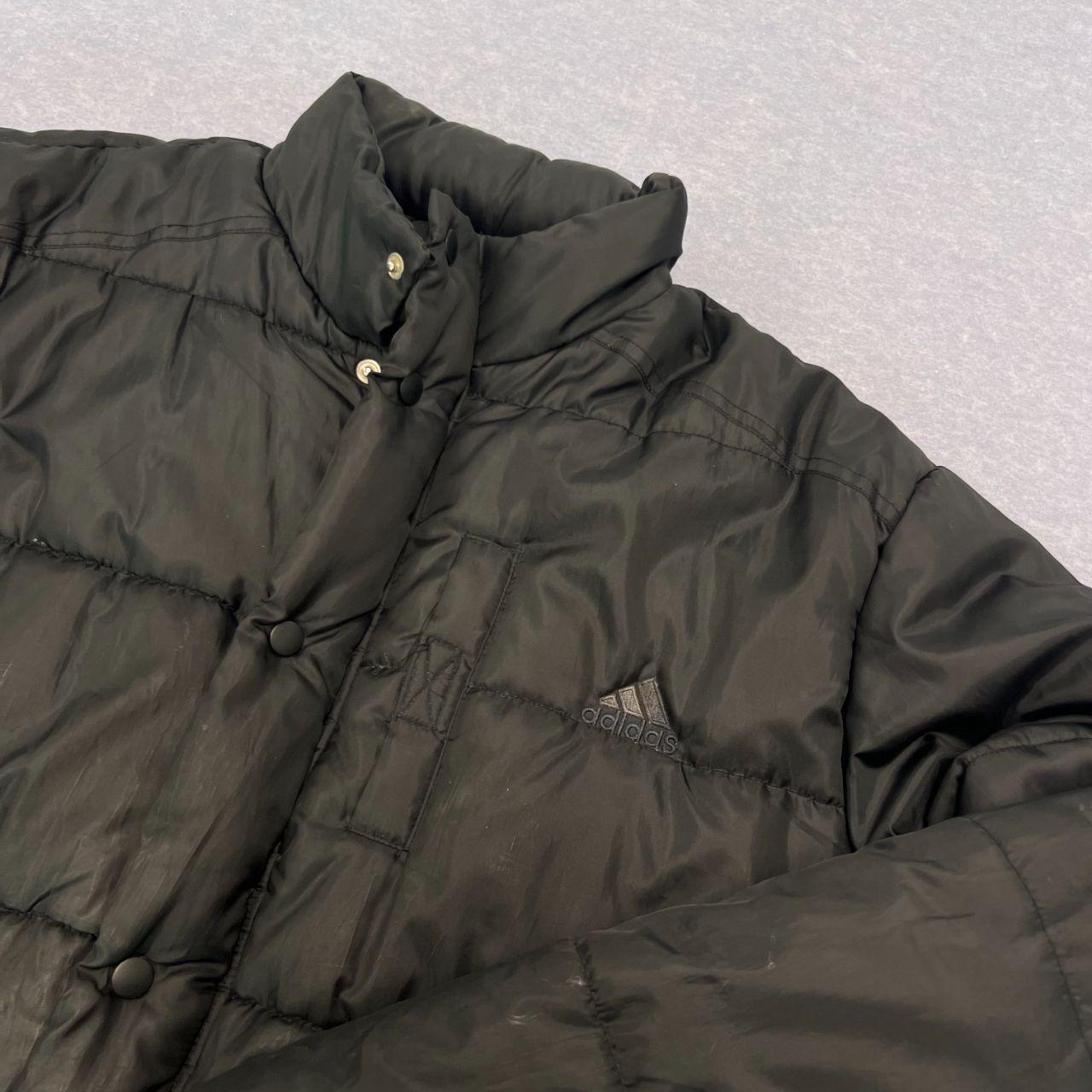 Vintage 1990s Adidas Black Large Logo Full Zip Puffer Jacket Oversized Medium