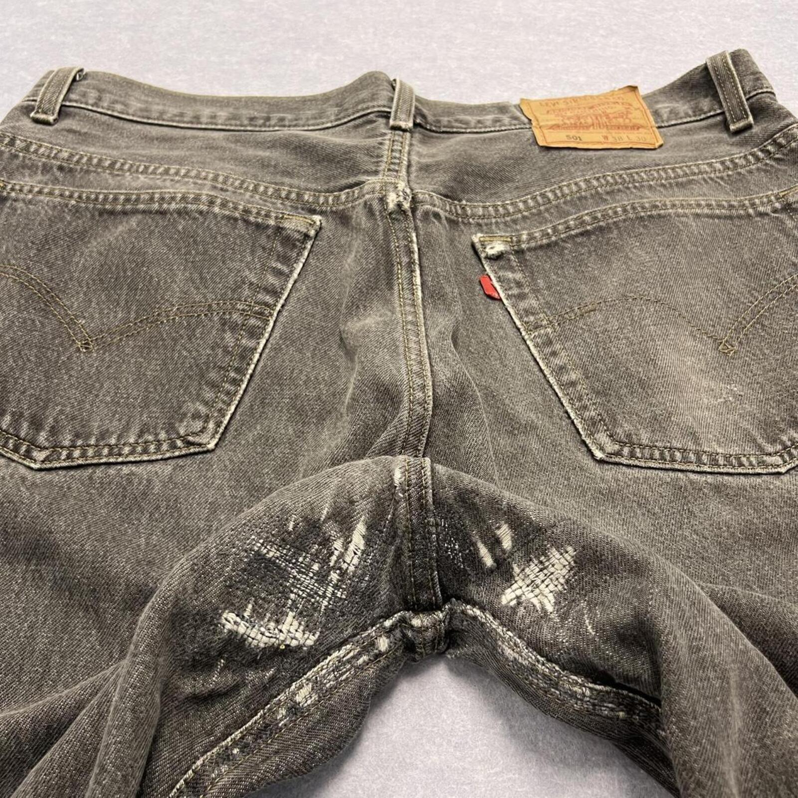 Vintage 1994 Levi’s 501 Grey Denim Jeans Made In USA Faded Distressed W38 L30