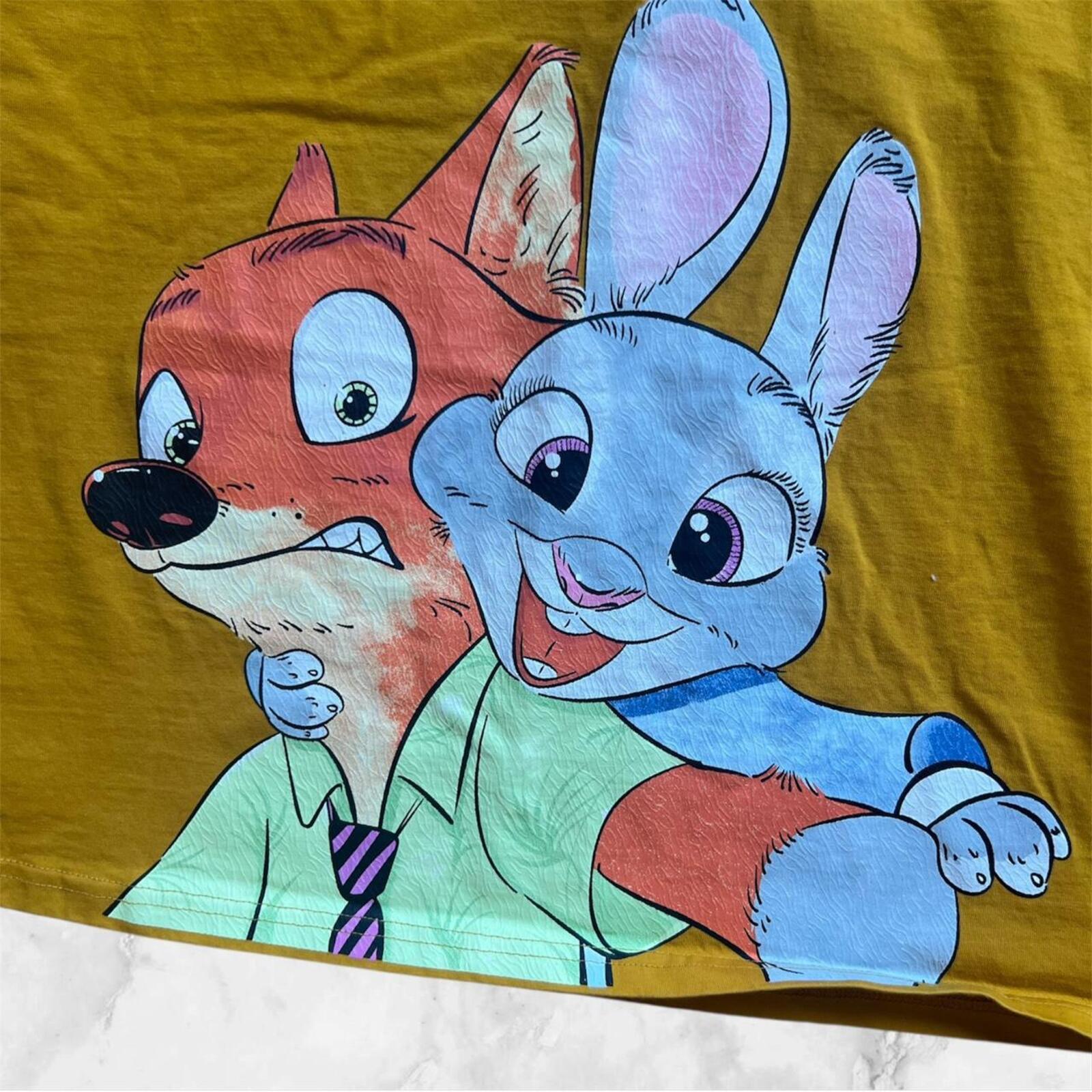 Better Joelay Disney Zootopia Yellow AOP Graphic T-Shirt of Judy & Nick - Size XL