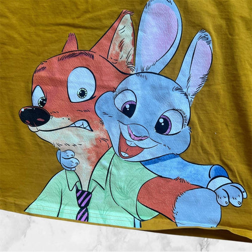Better Joelay Disney Zootopia Yellow AOP Graphic T-Shirt of Judy & Nick - Size XL