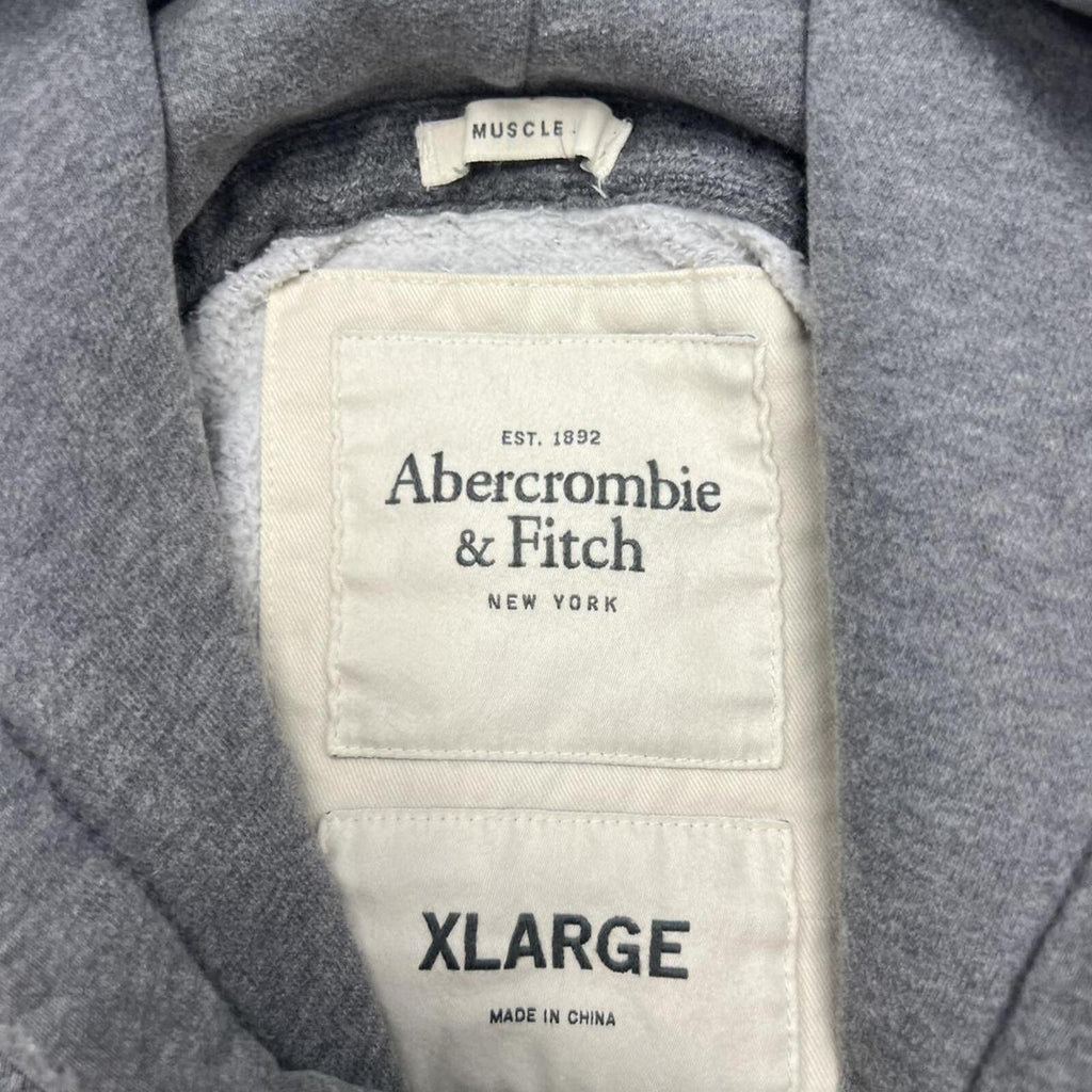 Vintage Abercrombie & Fitch New York Men’s Grey Spell Out Crest Distressed Preppy Hoodie XL