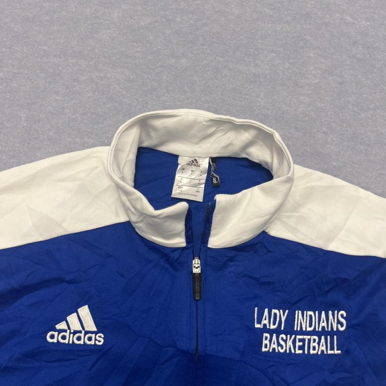 Adidas Lady Indians Basketball Blue & White Striped Track Jacket Men’s Large
