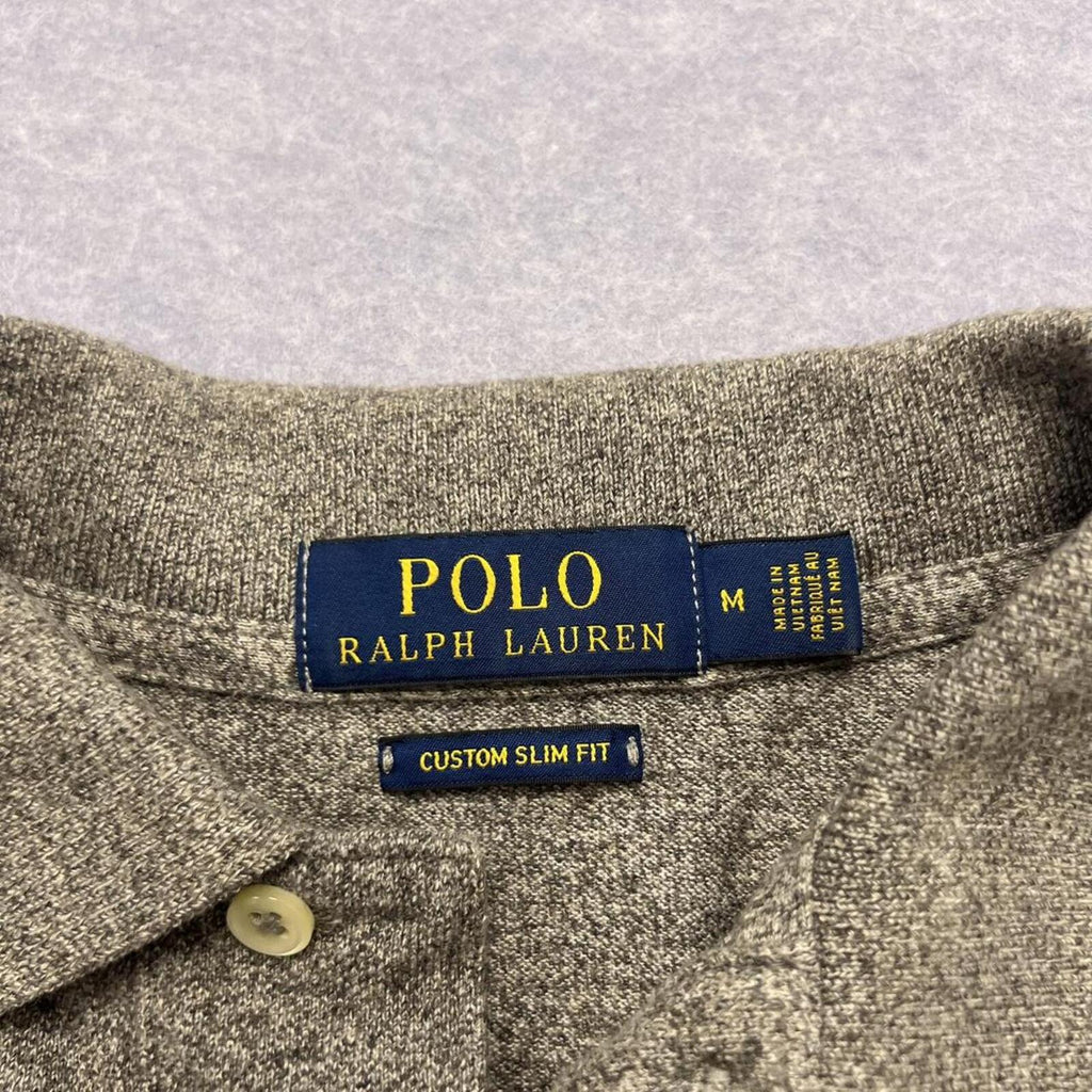 Polo Ralph Lauren Grey Marl Preppy Polo Shirt Custom Slim Fit Men's Medium