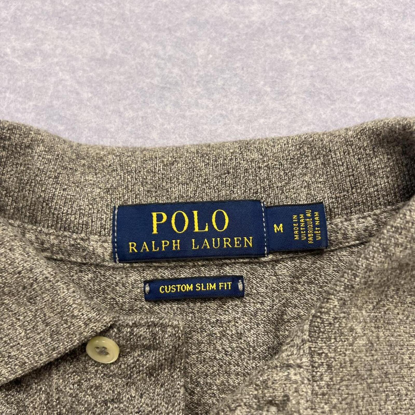 Polo Ralph Lauren Grey Marl Preppy Polo Shirt Custom Slim Fit Men's Medium