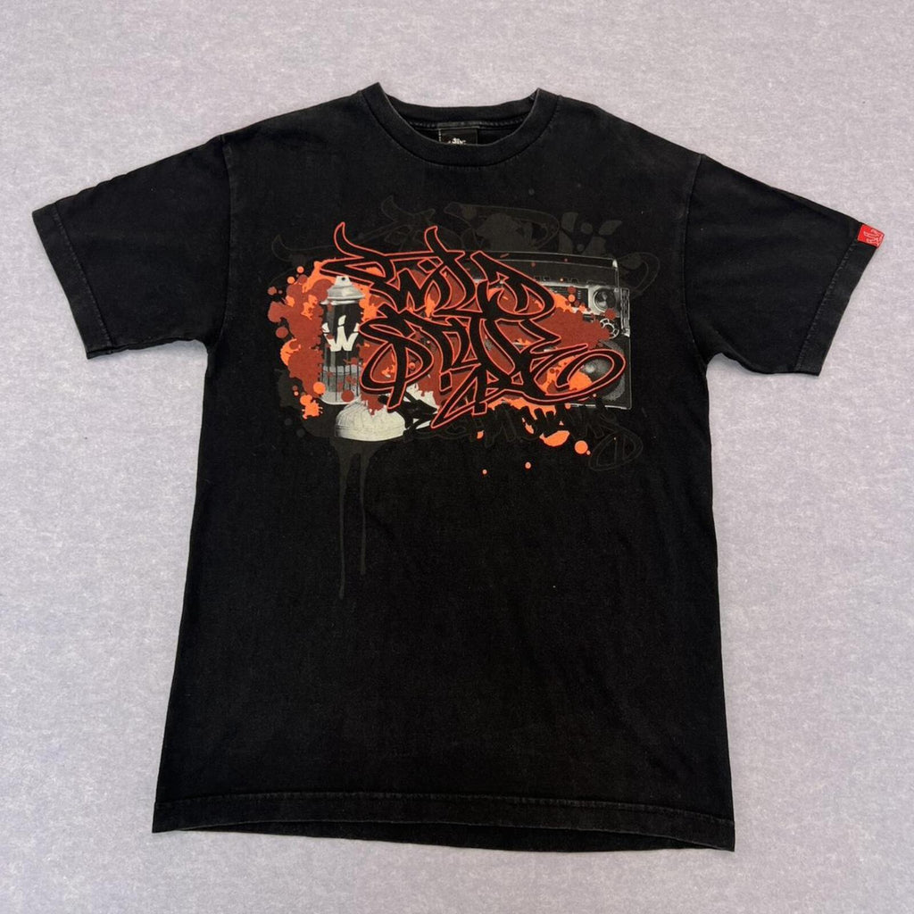 Vintage Wild Style Technicians Men's Black Graffiti Hip Hop Graphic Tee Medium
