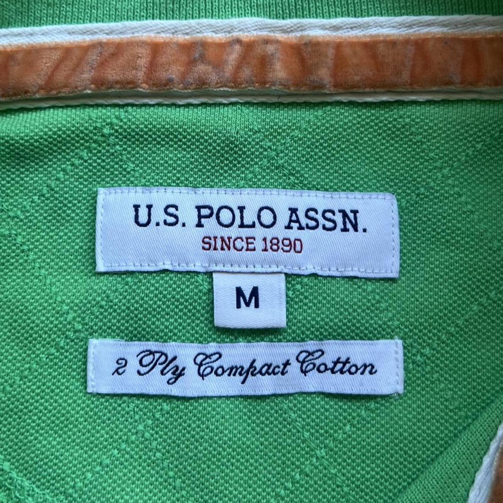 Vintage USPA U.S. Polo Assn Men's Green & Orange Big Pony 2 Dress Polo Medium
