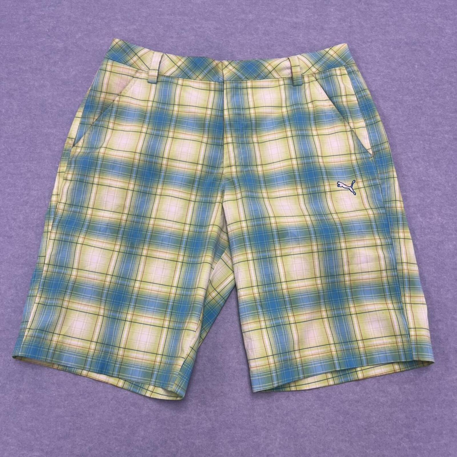 Puma Golf Sport Lifestyle Men's Plaid Check Golf Shorts W32 Green & Blue