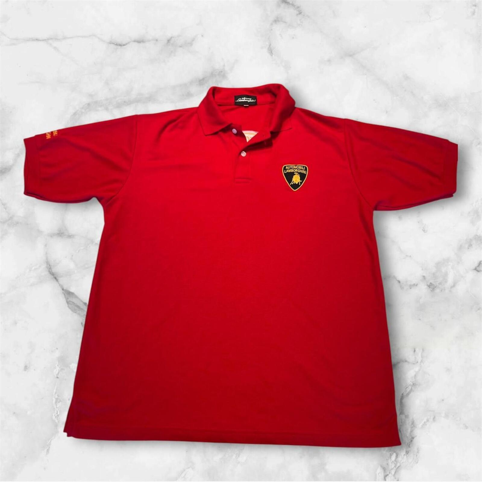 Vintage 1990’s Autombili Lamborghini Racing Men’s Red Crest Logo Polo Size XL