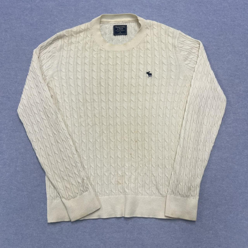 Vintage Abercrombie & Fitch Cable Knit Merino Wool Jumper Cream Medium