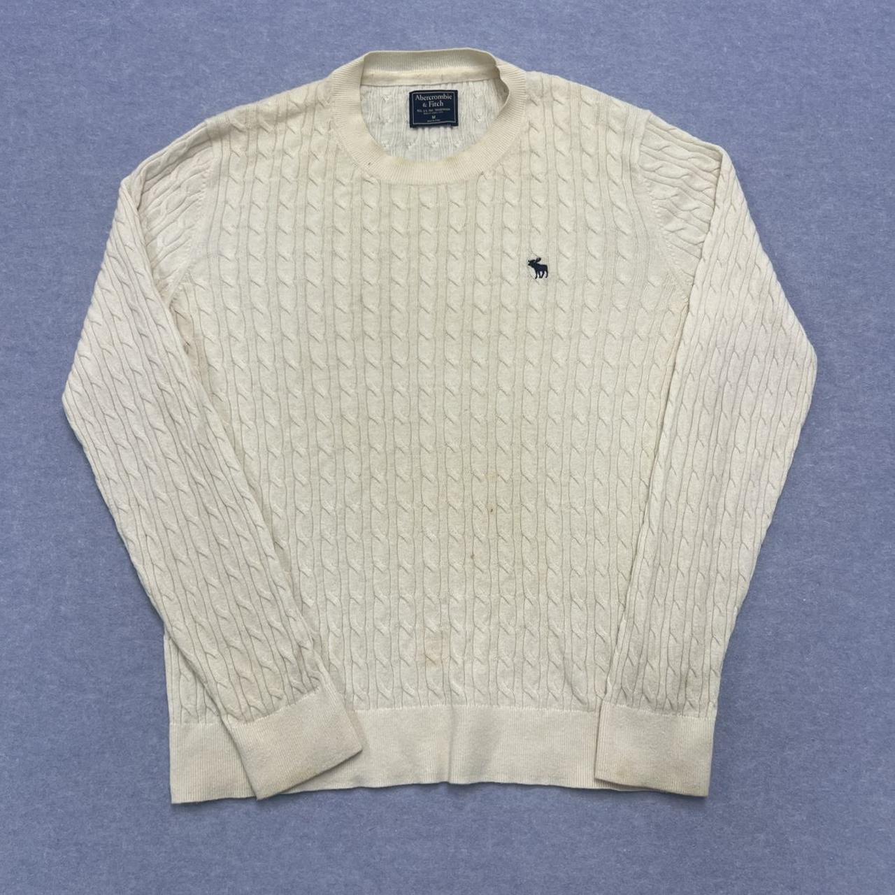 Vintage Abercrombie & Fitch Cable Knit Merino Wool Jumper Cream Medium