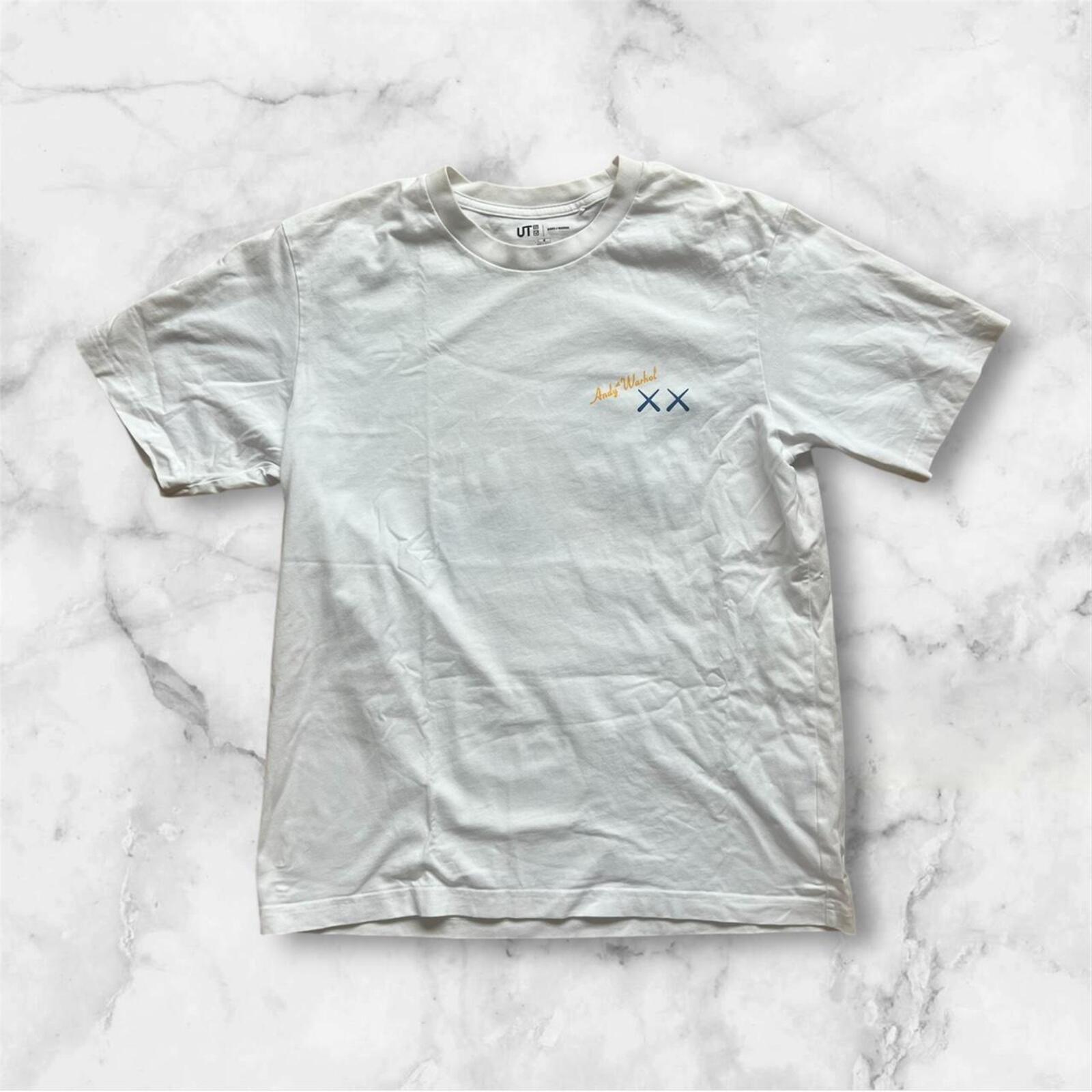 Uniqlo X Kaws X Andy Warhol Men’s White Cookie Monster & Banana Graphic Streetwear Tee Size Medium